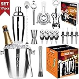 Bar Set Kit by 34andMore - Professional 17 Piece Cocktail Barware Set - Includes Bar Supplies, Tools & Equipment for Professional Drink Mixing in Bars, Restaurants & Home - Best Gift Idea