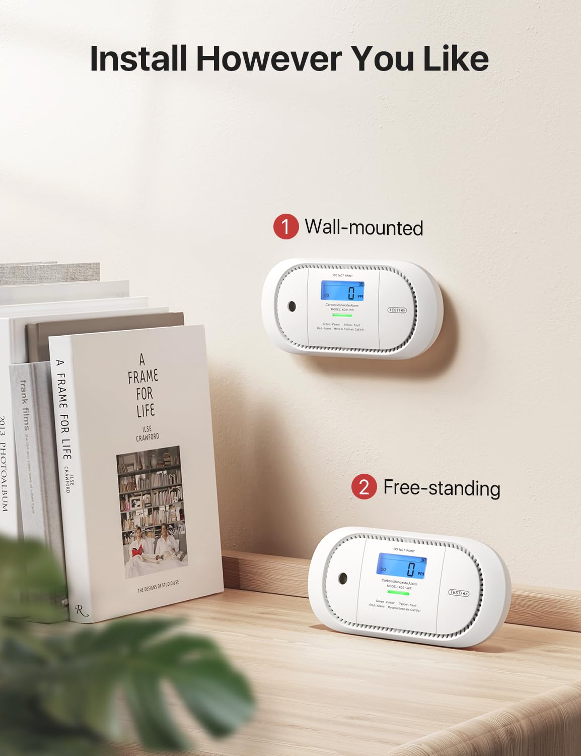X-Sense Wireless Interconnected Carbon Monoxide Detector, Replaceable Battery Powered CO Alarm with Digital Display and Peak Value Memory, XC01-WR, Pack of 2