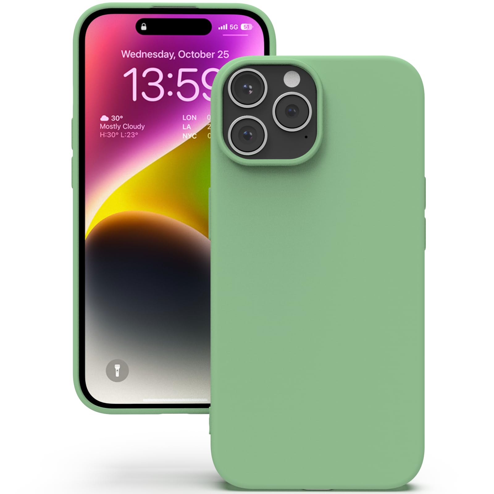 YATWIN Silicone Case for iPhone 14 Pro Max, Soft-Touch, Shockproof, DustProof, Antiskid Full Body Armour Phone Cover for Apple iPhone 14 Pro Max - Mint Green — image 1