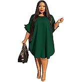 Ekaliy Women's Casual Vintage Ruffle Sleeve Loose Party Midi Plus Size Dress Casual Summer