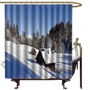 Amazon Com Qenuanmpo Shower Curtain Winter Log Cabins In The