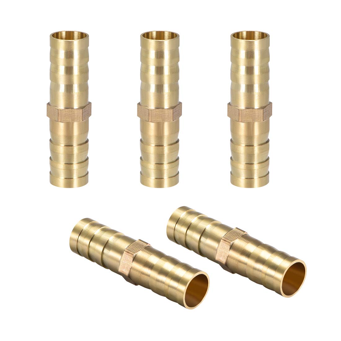 sourcing map 10mm or 3/8" ID Brass Barb Splicer Fitting,Straight Barb Hose Fitting Air Gas Water Fuel,5pcs