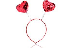 OARKIVE Heart Headband Cupid Headband Sequin Love-shaped Cupid Headpiece Heart Ears Headband Heart Headpiece Cupid Ears Valentine Head Boppers Valentine Day Accessories for Halloween Party Red Cupid Costume