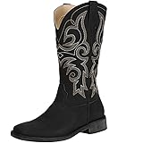 SheSole Women's Fashion Western Cowgirl Cowboy Boots Wide Square Toe Mid Calf