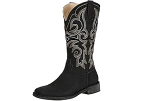 SheSole Women's Fashion Western Cowgirl Cowboy Boots Wide Square Toe Mid Calf