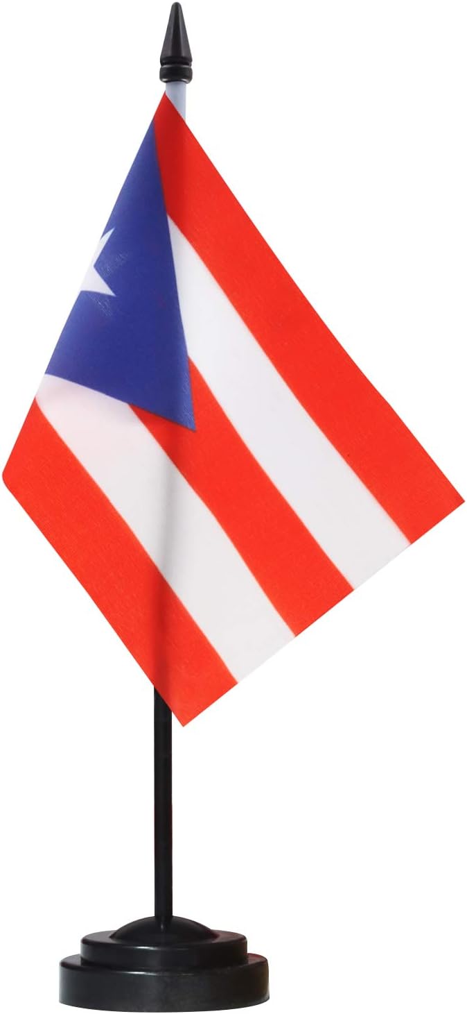 Flags - ANLEY Puerto Rico Deluxe Desk Flag Set - 6 x 4 Inch Miniature Puerto Rican Desktop Flag with 12