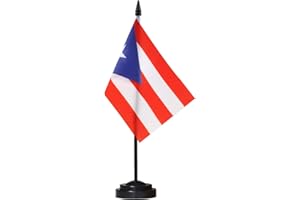 Anley Puerto Rico Deluxe Desk Flag Set - 6 x 4 Inch Miniature Puerto Rican Desktop Flag with 12" Solid Pole - Vivid Color and Fade Resistant - Black Base and Spear Top