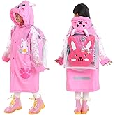 Aircee Kids Rain Coat for Kids Raincoat Girls Boys Reusable Rain Poncho Jacket Gear Schoolbag Position Packable Rainwear