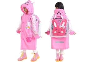 Aircee Kids Rain Coat for Kids Raincoat Girls Boys Reusable Rain Poncho Jacket Gear Schoolbag Position Packable Rainwear