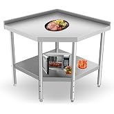 Corner Stainless Steel Table with Splash Guard and Adjustable Lower Shelf, Premium Stainless Steel Workbench for Commercial Kitchen, Home Use and More, Silver