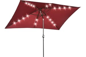 Outsunny 6.5x10ft Patio Umbrella Rectangle Solar Powered Tilt Aluminum Outdoor Market Parasol with LEDs Crank
