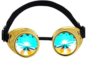 OMGREAT Kaleidoscope Goggles for Raves Trippy Psychedelic Steampunk Glasses with Rainbow Prism Diffraction Crystal Lenses