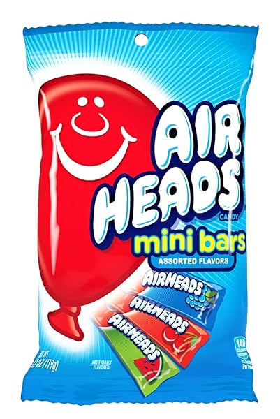 AIR HEADS MINI BARS CANDY CHEWS – ASSORTED FLAVORS – WATERMELON, BLUE RASPBERRY, CHERRY 3.62 OZ(PACK OF 6)