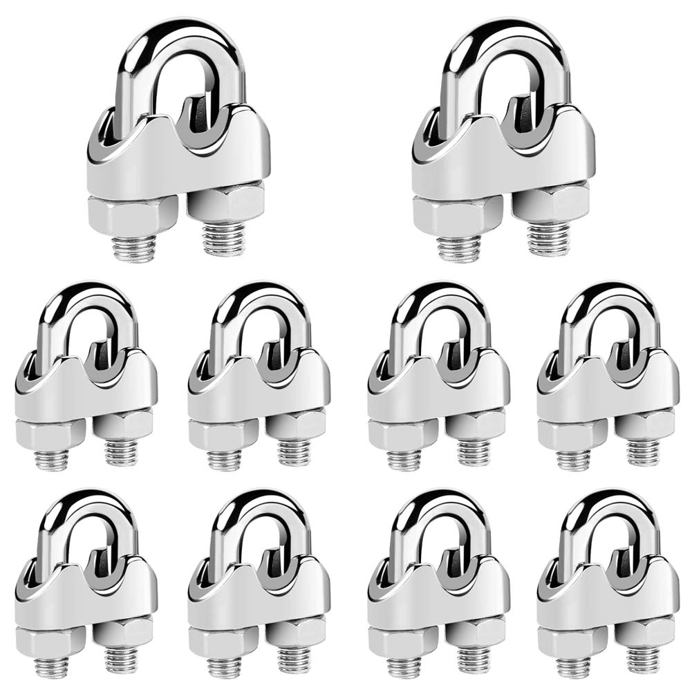 Wire Rope Clip Cable Clamp Stainless Steel U Bolt Saddle Fastener M6 for Ø 6mm (1/4") Wire Rope Cable, Pack of 10