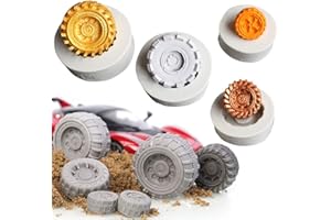 MOLDFUN 4Pcs/Set 3D Tire Fondant Mold, Round Car Truck Tractor Wheel Shape Silicone Mold for Sugarcraft Cake Decorating Chocolate Candy Polymer Clay Soap Candle (White)