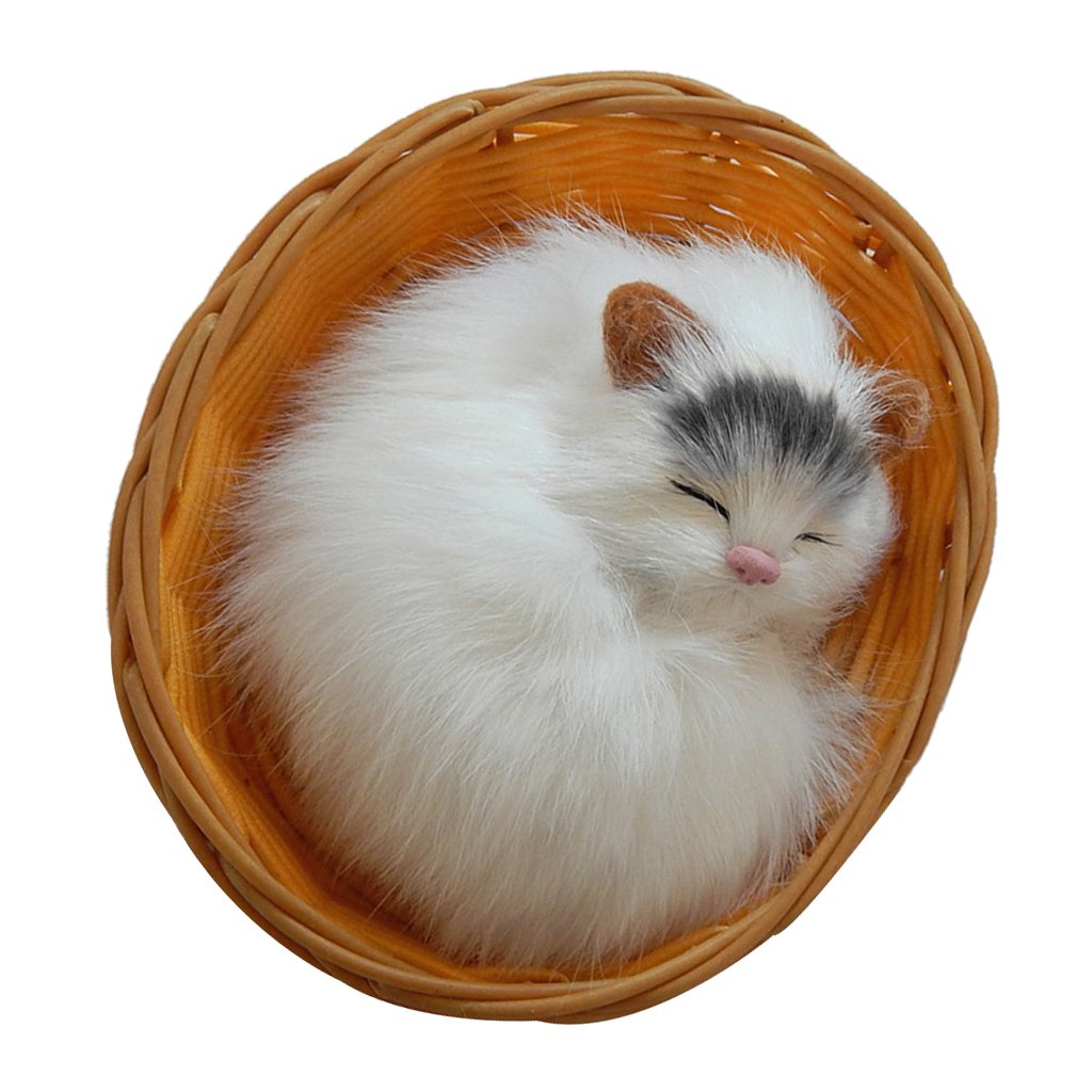 sleeping cat in basket toy