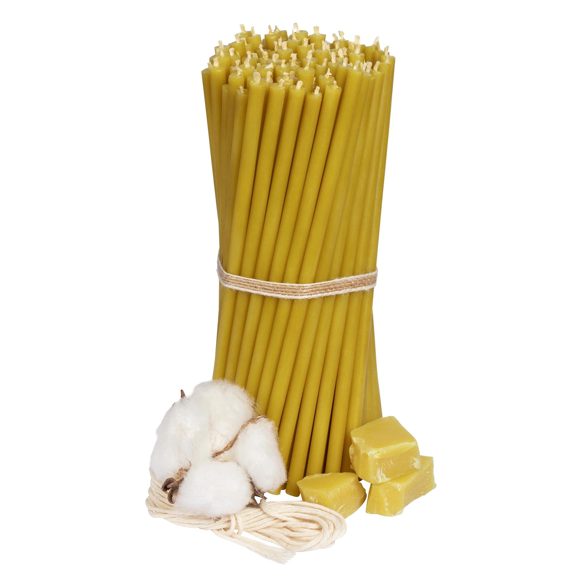 Diveevo Church Beeswax Candles №100 - Amber 100 pcs. I high Quality Ritual Candles L-16.5 cm Ø-5.7 mm I 50 min Burning time of Honey Yellow Color I 400 g of Thin drip- and smokeless Candles