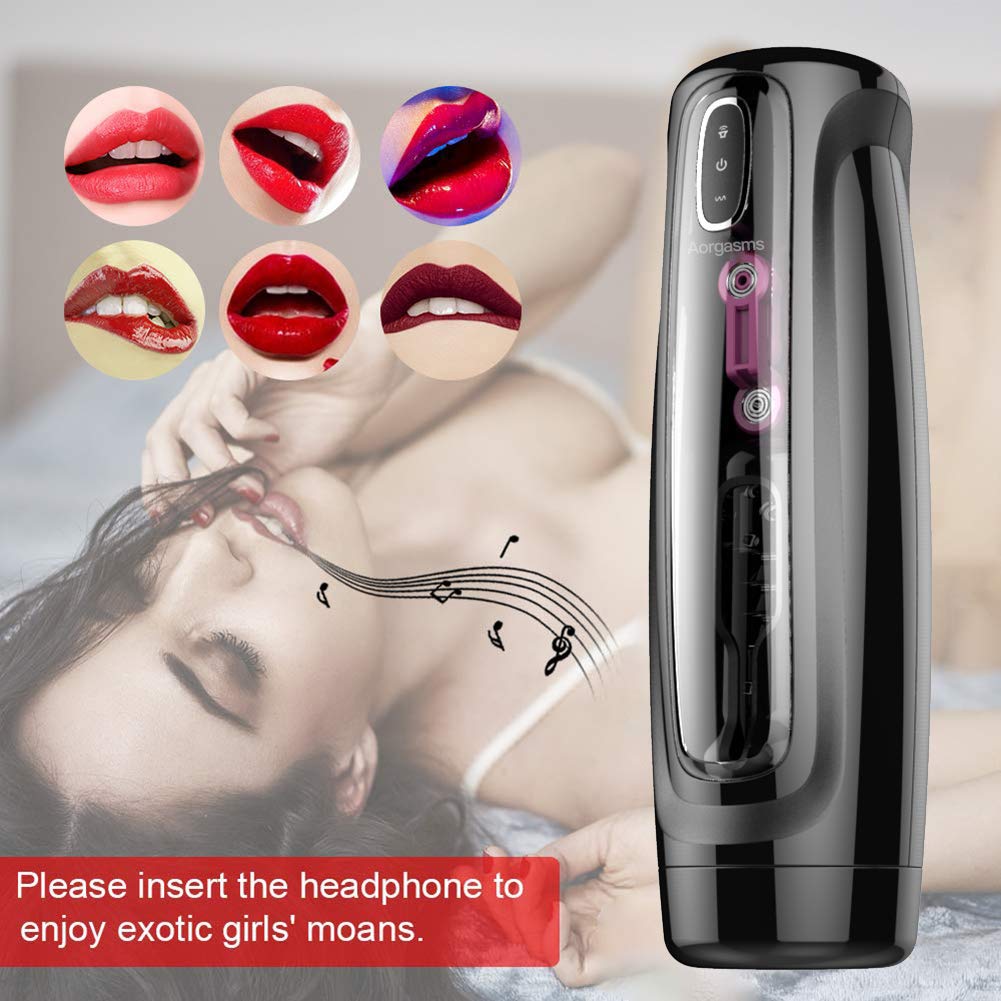 Aorgasms Masturbieren Masturbator Blowjob Masturbation mit Teleskopischer Rotations Men Cup USB-Aufladung Vaginale Erotik Oral Sexspielzeug für Männer, Black