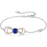 LOUISA SECRET Rose Gold Infinity Heart Bracelet for Women, Adjustable Chain 925 Sterling Silver Link Birthstone Bracelets, Best Anniversary Birthday Jewelry Gifts for Women Mom Wife Her