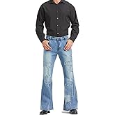 Men's Vintage Flared Leg Denim Jeans Classic Patchwork Bell Bottom Denim Pants