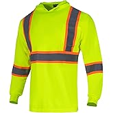 Drizomo High Visibility Safety Shirts for Men with Hood Reflective Long Sleeve Shirt ASIN Class 3 Hi Vis Construction T Shirt