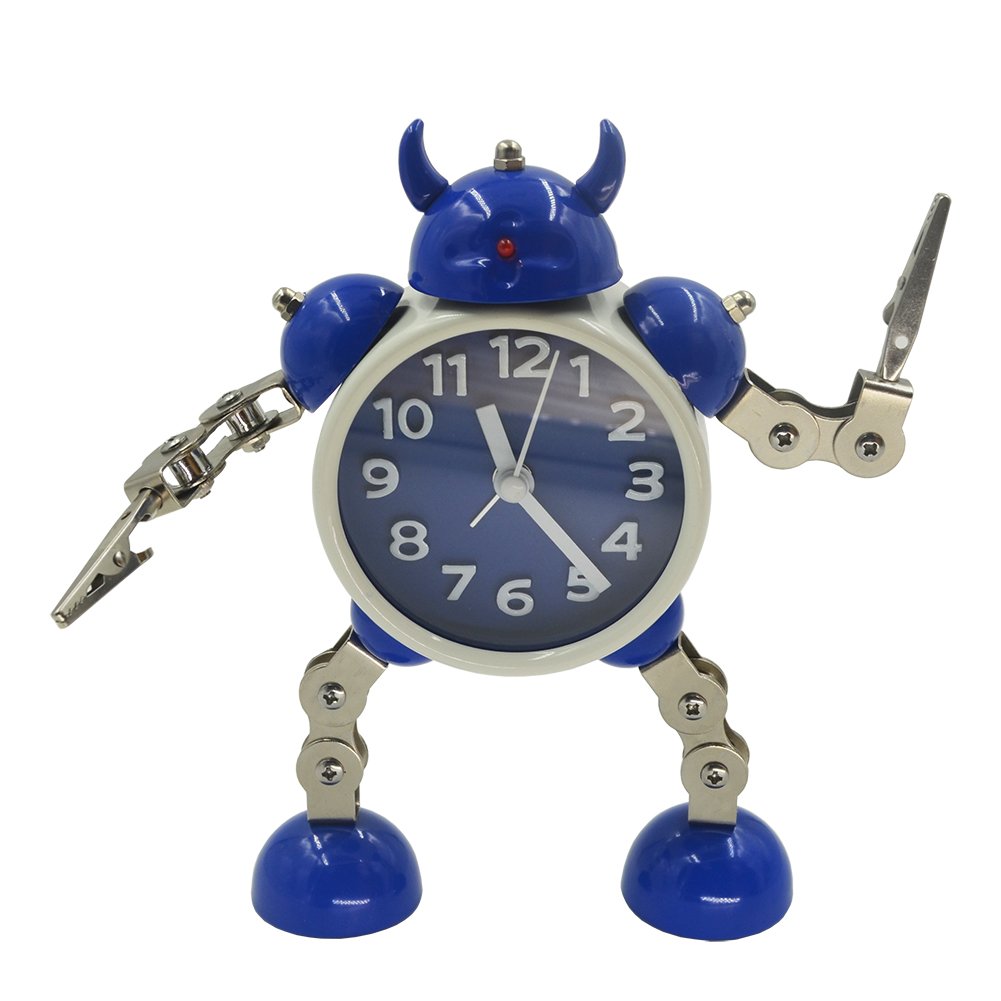 Gigibon Alarm Clock for Kids, Gift Ideas Robot Cute&Fun, Battery-operated,to Move/Twist Legs & Arms for Many Poses, Gift to Children (1, Blue-White)