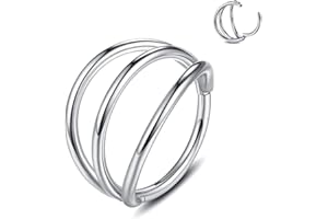 WBRWP Nose Rings Lip Septum Clicker : Triple/Double Open Stack Conch Daith Piercing Jewelry Cartilage Earring Hoop Surgical Steel Conch Daith Helix Rook Lobe Earring 20G 18G 16G 6mm 8mm 10mm