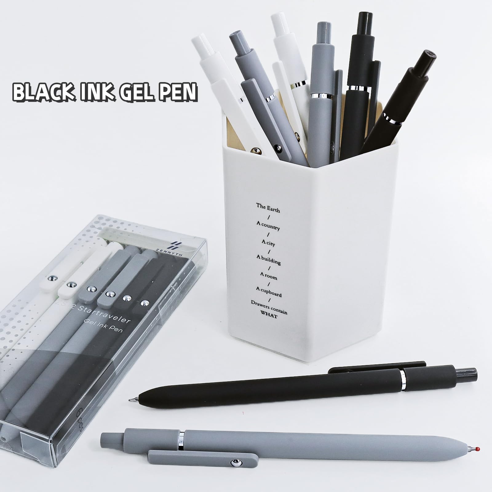UIXJODO 6 Pcs Gel Pens 0.5mm Quick Dry Black Ink Pens Fine Point Smooth Writing Pen, Cute Office and School Supplies Gifts for Women Teacher Students (6 Pcs Black White Grey Silver)