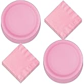 Solid Lovely Pink Paper Dinner Plates and Luncheon Napkins - Pretty Light Pink Party Supplies For Birthdays, Showers, Spring Parties, and More (Serves 16)