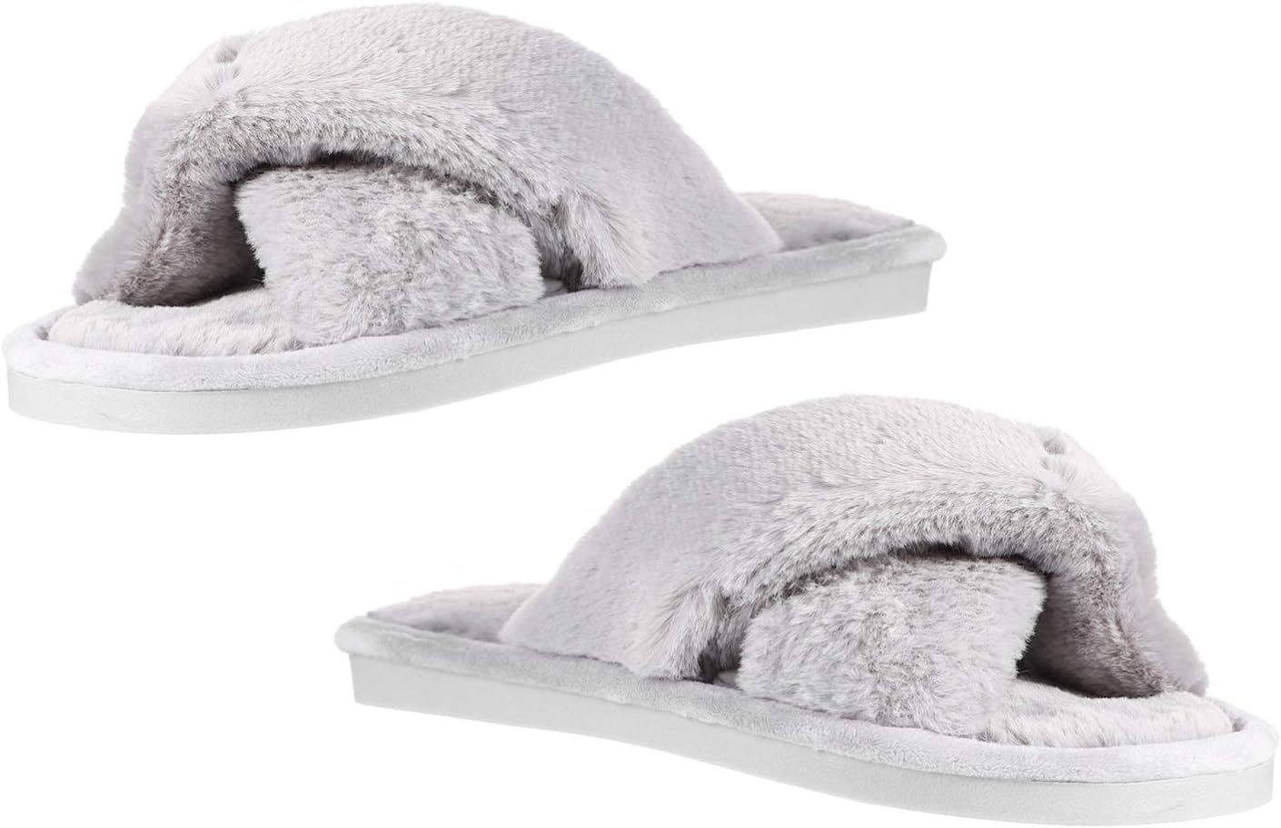 SOIMISS Winter Plush Cross Slipper Coral Fleece Furry Fluffy Open Toe House Shoes for Women Indoor Comfy Slip On Footwear Supply(Grey) - Image 3