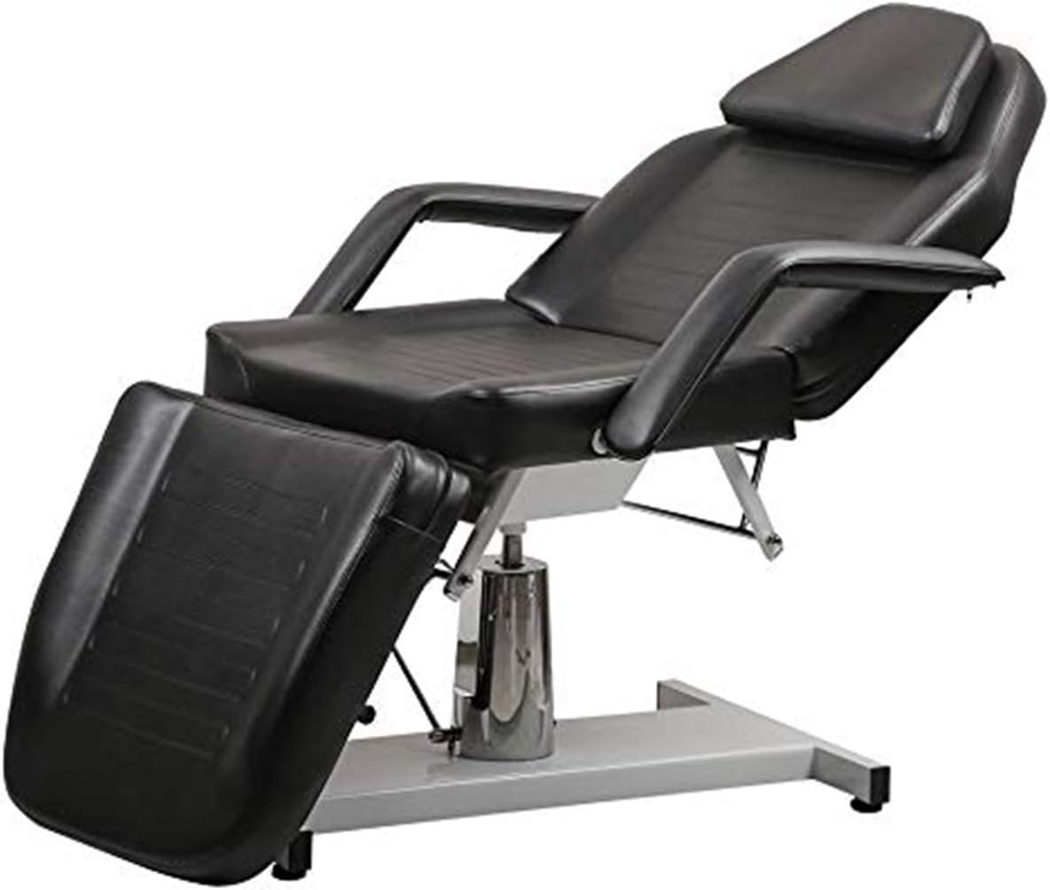 Salon Style Multi-Function Adjustable Hydraulic Beauty Bed in Black PU Material Facial Acupuncture Massage Bed (Black)