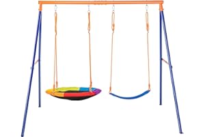 VEVOR Swing Sets for Backyard, 440lbs Load Capacity Swing Set, with 1 Saucer Swing Seat, 1 Belt Swing Seat, Heavy Duty A-Fram