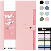 Sooez 8 Pocket Accordion File Organizer, Pastels Expanding File Folder | Aesthetic Folder for Document with Labels, Portable 