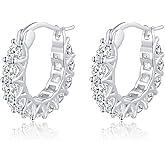 GIRIOIZ Sterling Silver High-Carbon Diamond Hoop Earrings, Hypoallergenic Diamond Huggie Earrings for Women