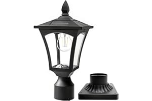 PASAMIC Solar Post Lights, 3000K Solar Lamp Post Light Fixture with Pier Mount Base, Dusk to Dawn Solar Post Lights Outdoor Waterproof for Garden Post Pole Mount, Replaceable Bulb, Decorative Lamp