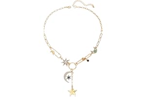 BONJOULRY Sun Heart Pendent Necklace for Women 18K Gold Plated Choker Necklace Heart Charm Necklace Thick Paperclip Chain Evil Eye Charm Necklace Celestial Jewelry Christmas