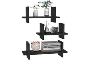 CRUGLA Black Floating Shelves Wall Mounted Set of 3, Hanging Storage Floating Book Shelf for Kitchen, Bedroom, Living Room, Study Room, Bathroom