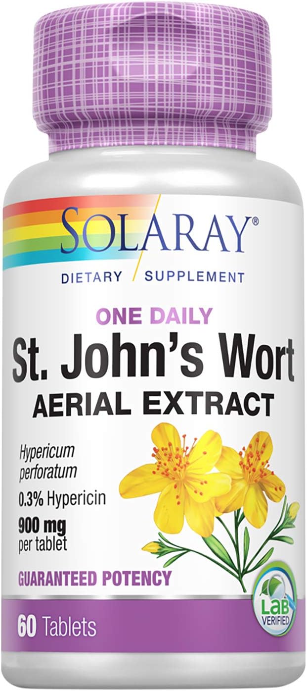 Solaray St. Johns Wort Aerial Extract One Daily 900mg | Standardized w/ 0.3% Hypericin for Mood Stability & Brain Health Support | Non-GMO | 60 Ct: Health & Personal Care