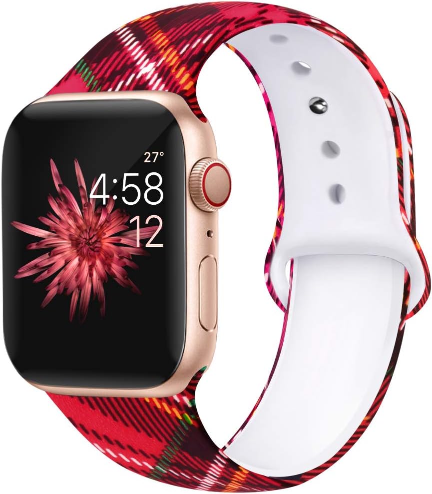 Kaome Floral Bands Compatible with App le Watch Band 38mm 40mm 42mm 44mm, Soft Silicone Fadeless Pattern Printed Replacement Strap Bands for Women, Compatible with iWatch Series 5/4/3/2/1, S/M M/L