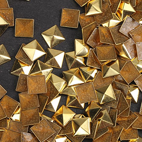 Hotfix Iron On,7X7mm Flat Back Pyramid Studs - 1/4" FlatBack Glue on Studs 100pcs(Gold, Pyramid 7x7mm)