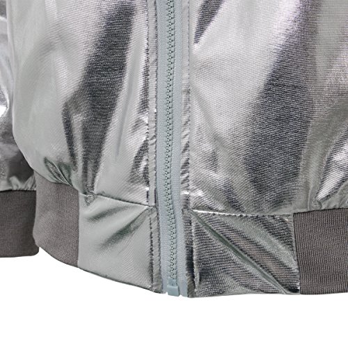 Mens Metallic Nightclub Baseball Varsity Bomber Jacket Shiny Slim Zip Up Stage Performance Costume Suit Outfit (2X-Large, Silver)