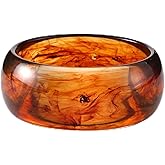 Viva Joya Round Resin Acrylic Bangle Bracelet for Women, Statement Chunky Wide or Slim Plastic Geometric Jewelry, Marble White Brown Teal