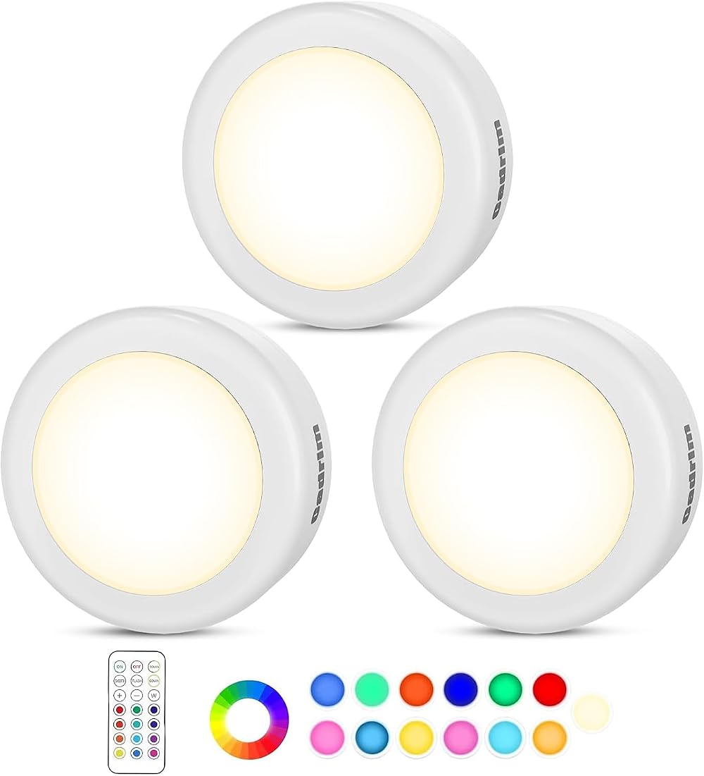 Cadrim Under Cabinet Lights RGB Wireless LED Closet Lights 13 Colors 3pk