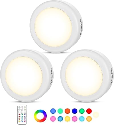 Cadrim Under Cabinet Lights RGB Wireless LED Closet Lights 13 Colors 3pk