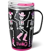Swig Life 18oz Travel Mug, Halloween Insulated Tumbler with Handle and Lid, Travel Coffee Mug, Cup Holder Friendly, Stainless Steel 18 oz Tumbler, Reusable Insulated with Lid (Let's Go Ghouls)