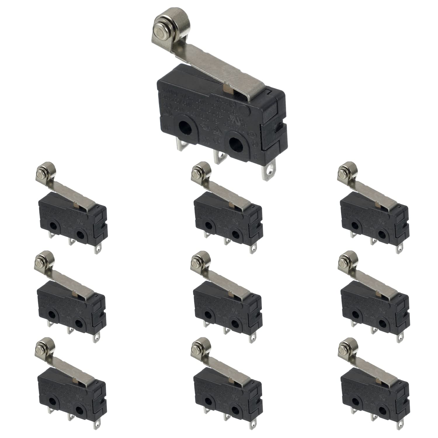 BOJACK KW4A(S) Micro Switch 5A 250V AC SPDT 1NO 1NC Limit Switch with Momentary Hinge Roller Lever Arm 3 Pins (Pack of 10 Pcs)