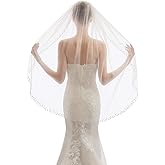 ELAWBTY Womens 1 Tier Fingertip Length Pearl Wedding Bridal Veil With Comb X01