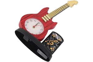 Vintage Desk Clock, Guitar Shaped ABS Alarm Clock with Pencil Holder and Sharpener, Large Numbers Battery Powered for Bedroom