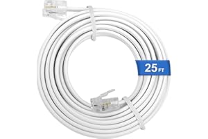 Uvital 25 Feet White Phone Extension Line Cord, Standard RJ11 6P4C Telephone Cable Wire, Landline Phone Wire for Telephone, M