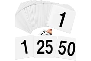 50 PCS Table Numbers 1-50, Plastic Double Sided Table Number Cards, 4x3.7 Inch Number Signs for Wedding, Restaurant, Receptio